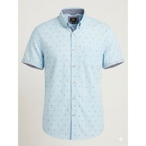 Lee Men's XL Short Sleeve Button Down Shirt Light Blue Nautical Anchor Coastal